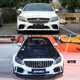 Mercedes BenzC-Class C43 C400 C300 W205 2015-2021 Sedan & C-Class C43 C300 W205 2016-2022 Coupe Convertible (suitable for both pre-facelift and facelift) with Aftermarket Parts - V2 Clearview Glass Style Hood Carbon Fiber / FRP from CMST Tuning